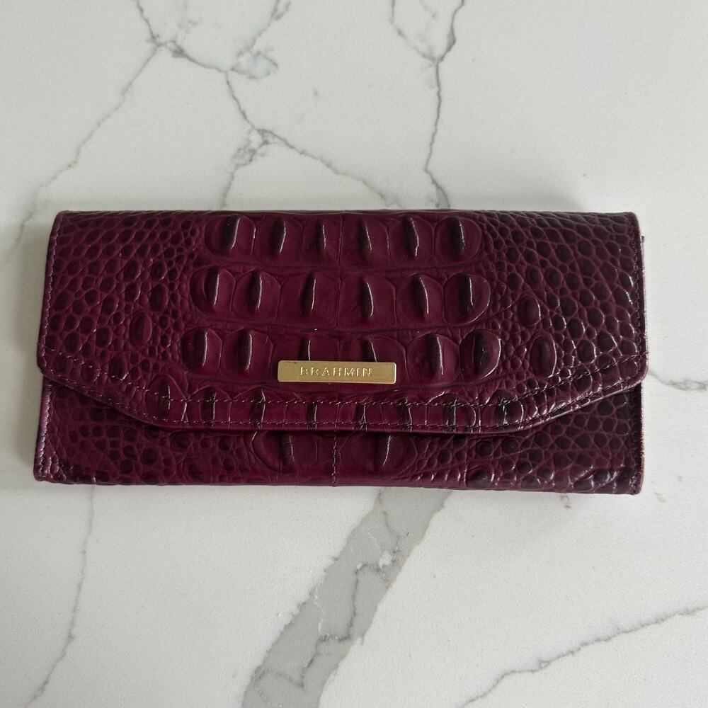 Brahmin Croc leather burgundy waller 6 credit card holder